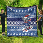 Australia Christmas In July Quilt Koala Santa Skiing Blue Color