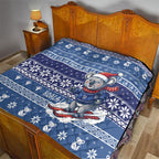 Australia Christmas In July Quilt Koala Santa Skiing Blue Color
