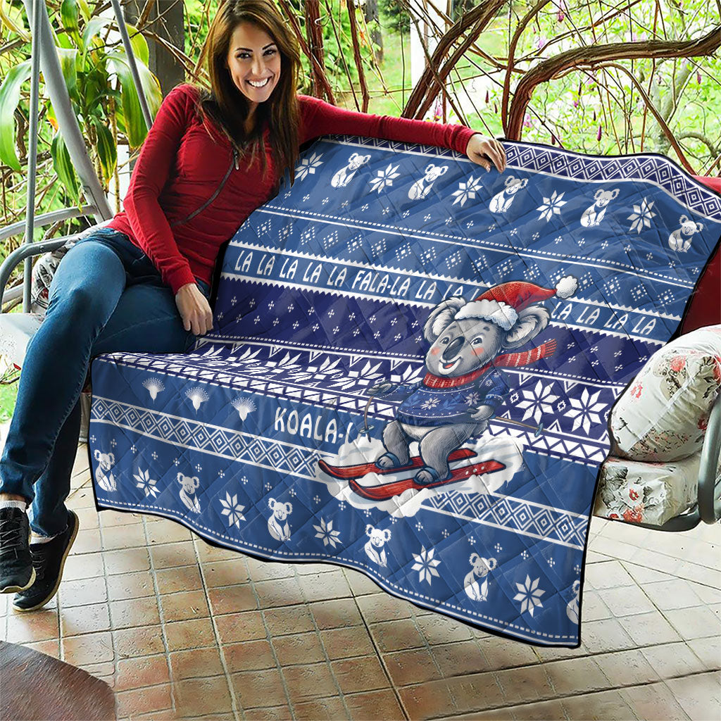 Australia Christmas In July Quilt Koala Santa Skiing Blue Color