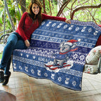 Australia Christmas In July Quilt Koala Santa Skiing Blue Color