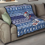 Australia Christmas In July Quilt Koala Santa Skiing Blue Color