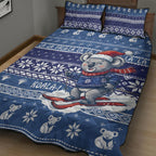Australia Christmas In July Quilt Bed Set Koala Santa Skiing Blue Color