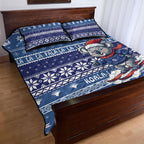Australia Christmas In July Quilt Bed Set Koala Santa Skiing Blue Color