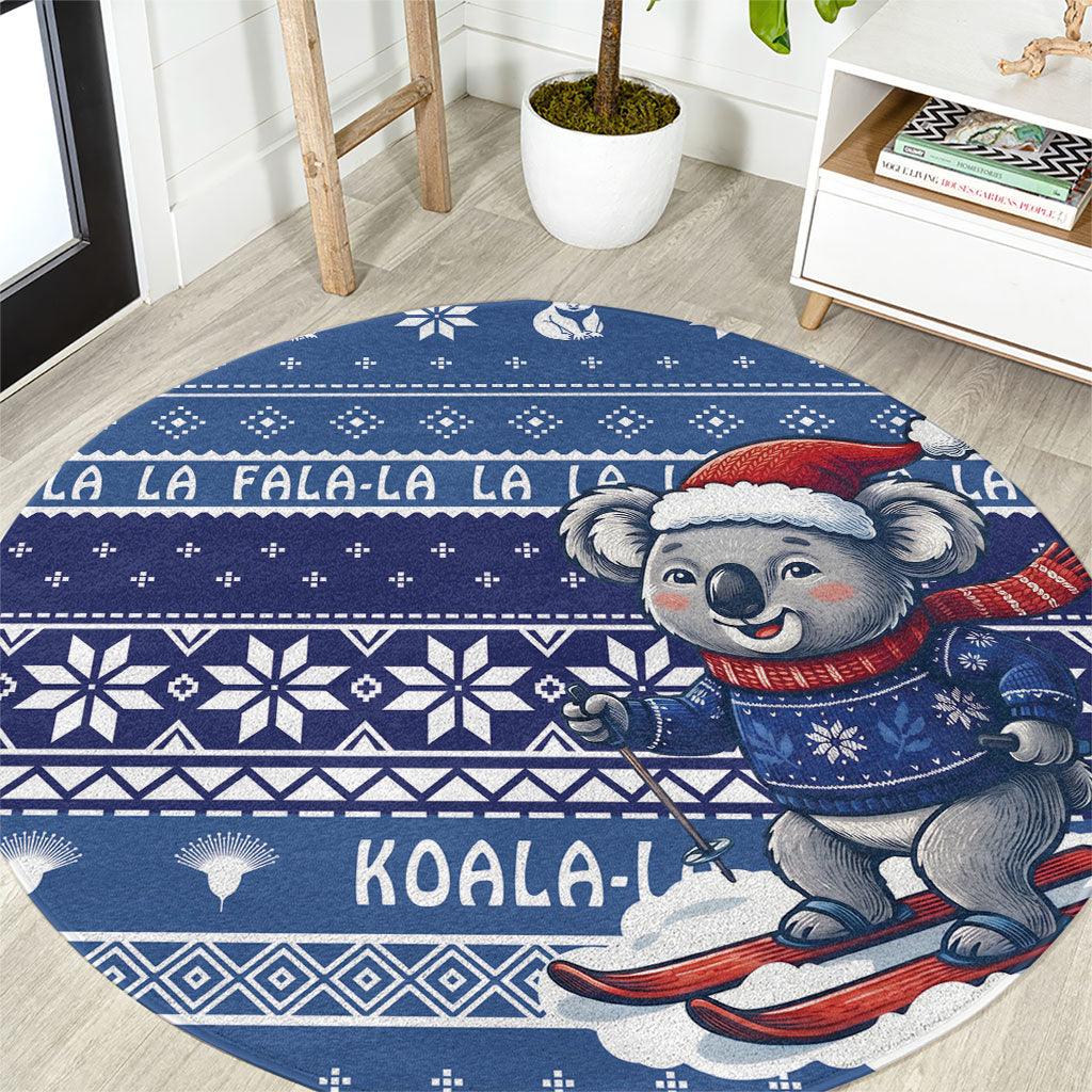 Australia Christmas In July Round Carpet Koala Santa Skiing Blue Color