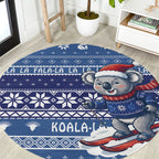 Australia Christmas In July Round Carpet Koala Santa Skiing Blue Color