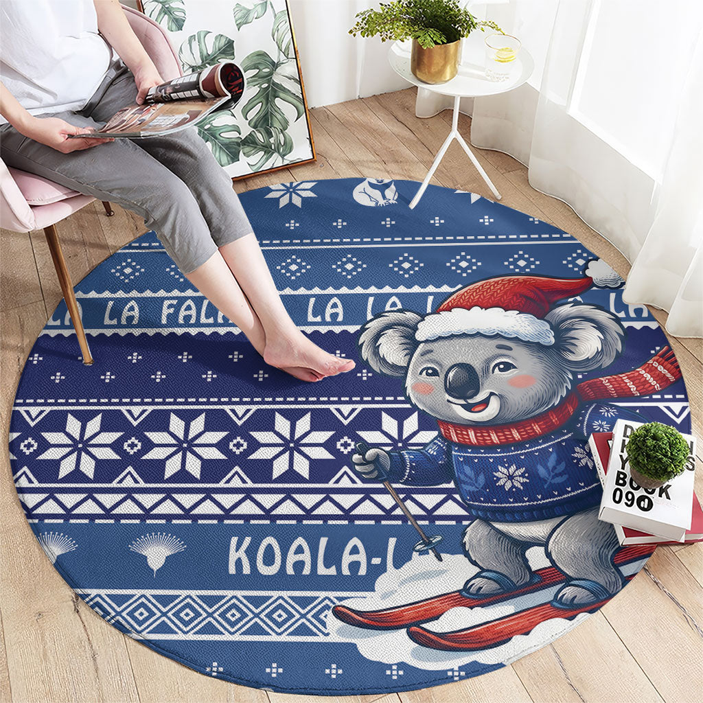 Australia Christmas In July Round Carpet Koala Santa Skiing Blue Color