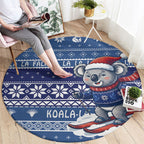 Australia Christmas In July Round Carpet Koala Santa Skiing Blue Color