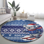 Australia Christmas In July Round Carpet Koala Santa Skiing Blue Color