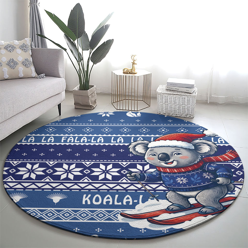 Australia Christmas In July Round Carpet Koala Santa Skiing Blue Color