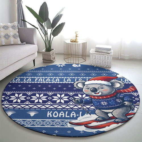 Australia Christmas In July Round Carpet Koala Santa Skiing Blue Color