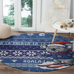 Australia Christmas In July Round Carpet Koala Santa Skiing Blue Color