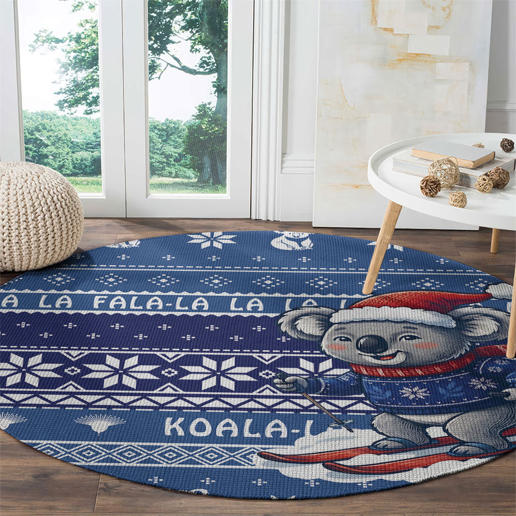 Australia Christmas In July Round Carpet Koala Santa Skiing Blue Color