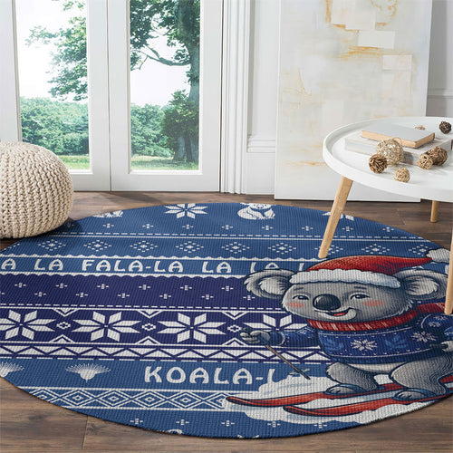 Australia Christmas In July Round Carpet Koala Santa Skiing Blue Color