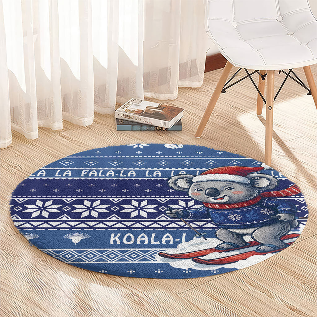 Australia Christmas In July Round Carpet Koala Santa Skiing Blue Color