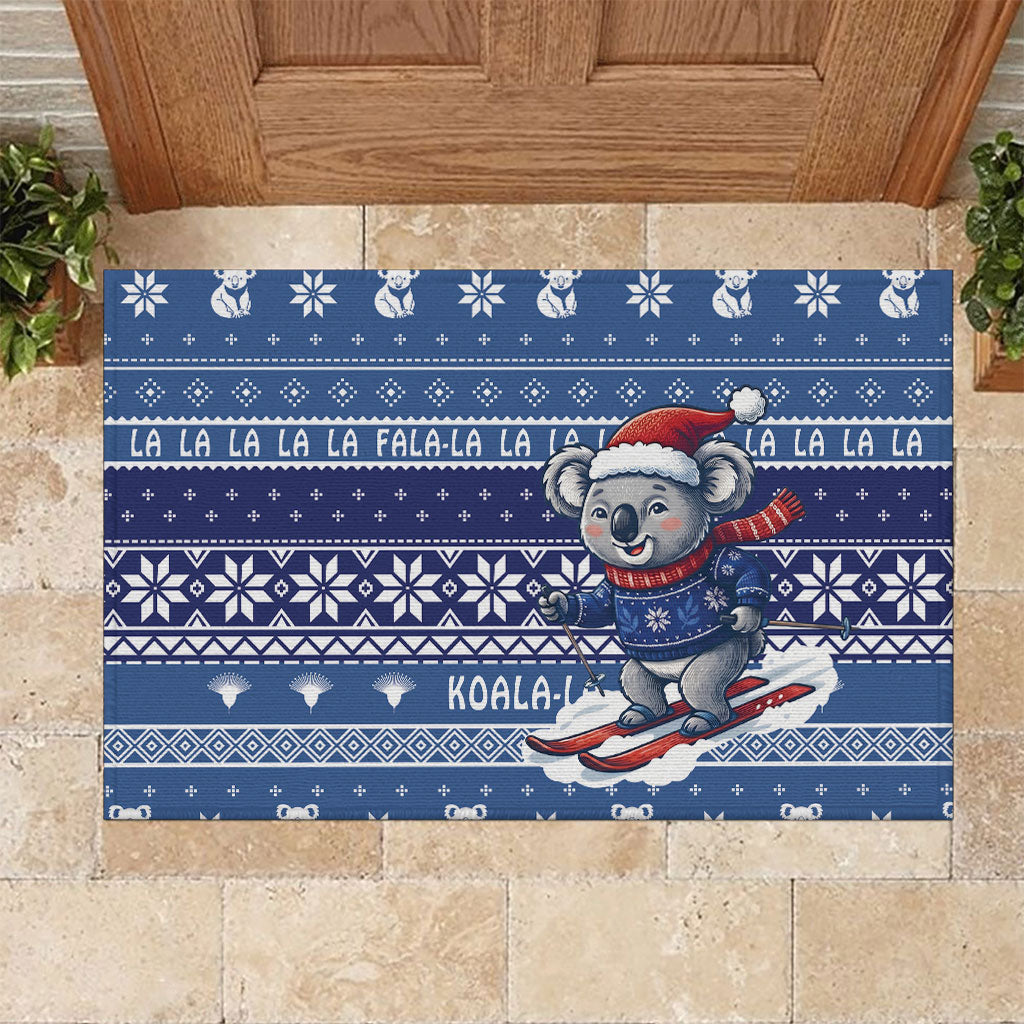 Australia Christmas In July Rubber Doormat Koala Santa Skiing Blue Color