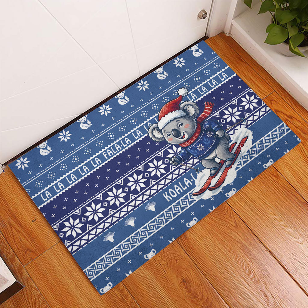 Australia Christmas In July Rubber Doormat Koala Santa Skiing Blue Color