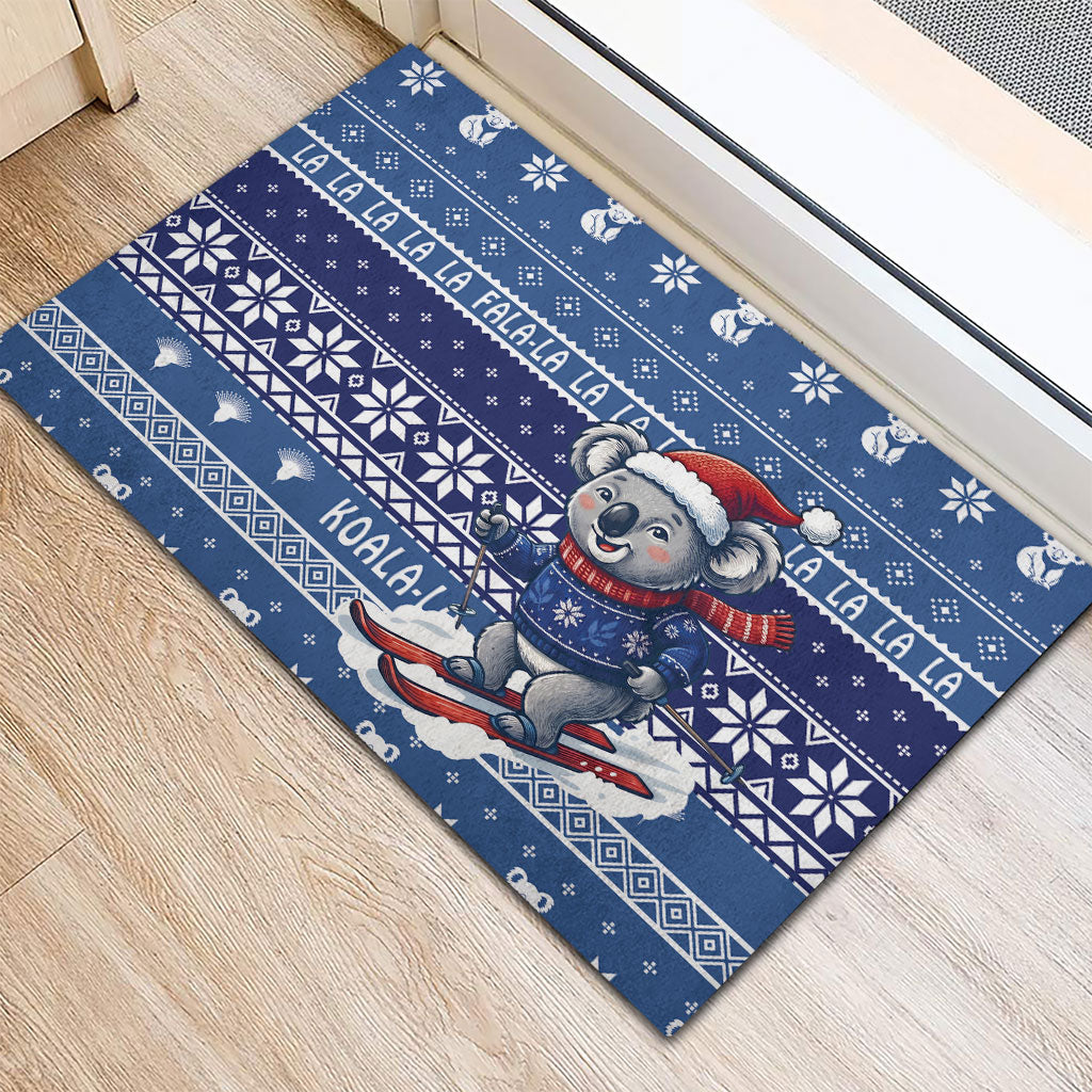 Australia Christmas In July Rubber Doormat Koala Santa Skiing Blue Color
