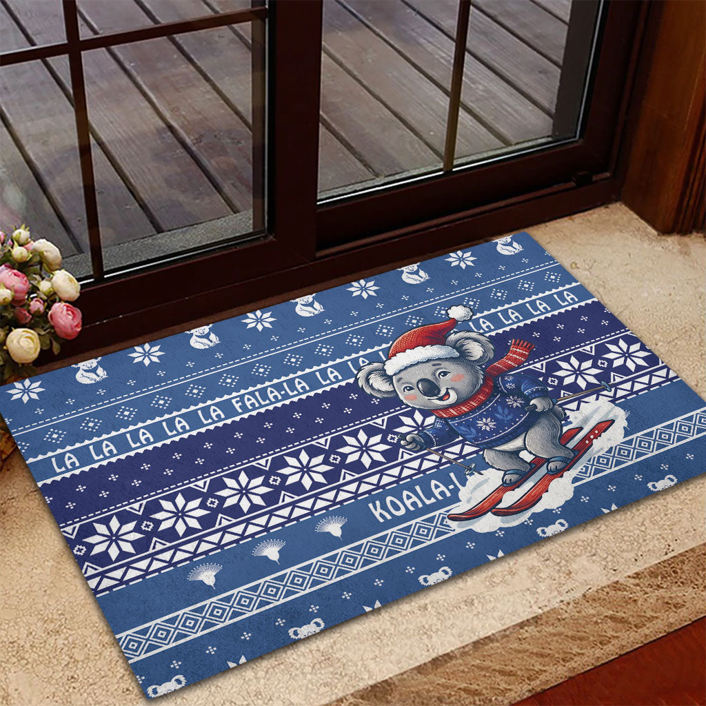 Australia Christmas In July Rubber Doormat Koala Santa Skiing Blue Color