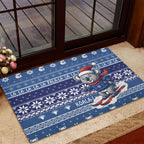 Australia Christmas In July Rubber Doormat Koala Santa Skiing Blue Color