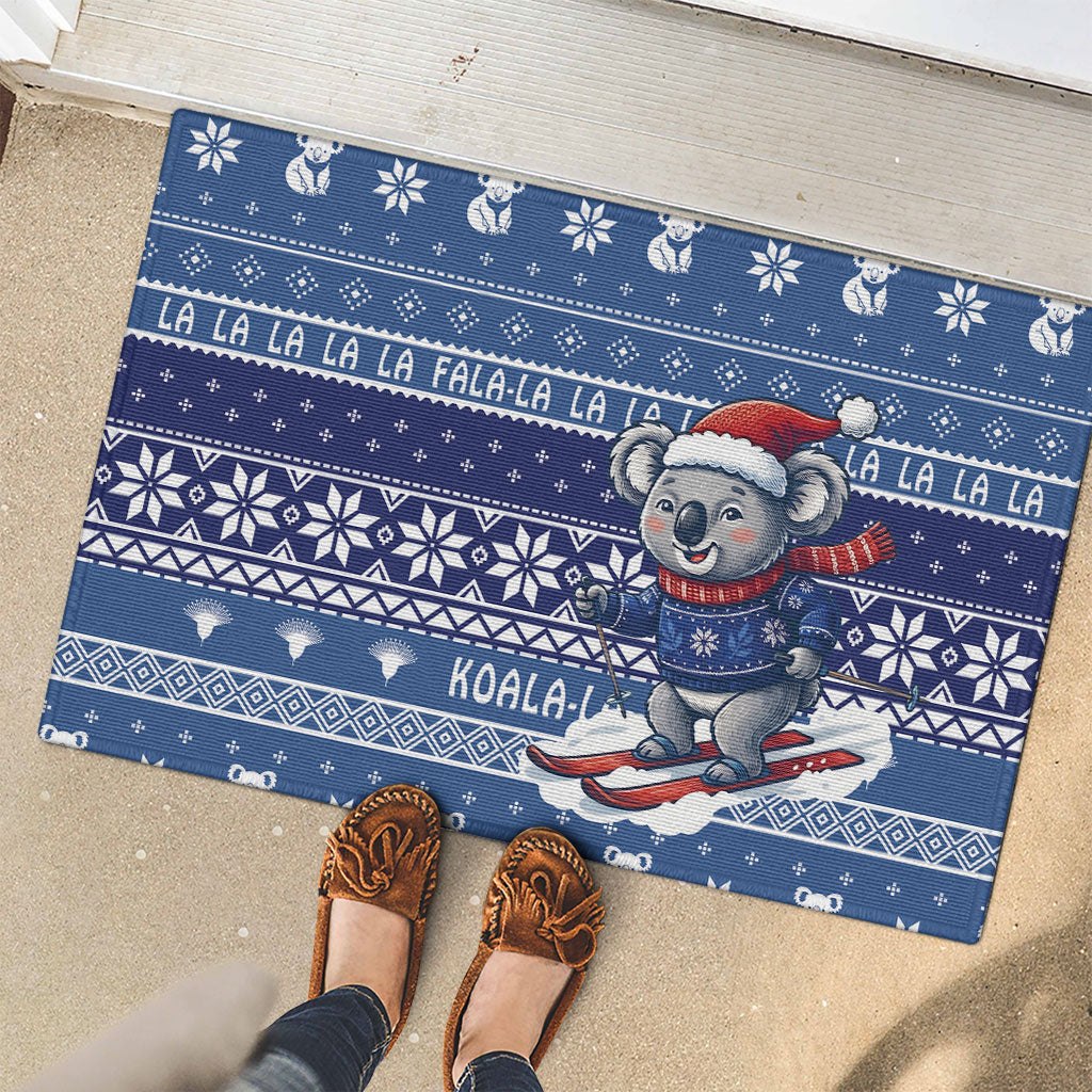 Australia Christmas In July Rubber Doormat Koala Santa Skiing Blue Color