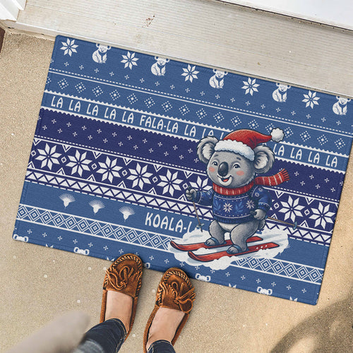 Australia Christmas In July Rubber Doormat Koala Santa Skiing Blue Color