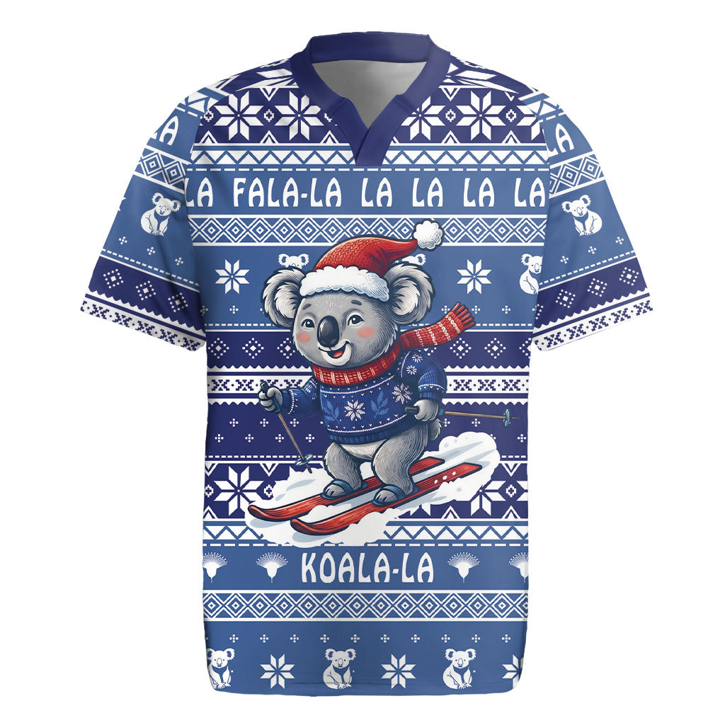 Australia Christmas In July Rugby Jersey Koala Santa Skiing Blue Color