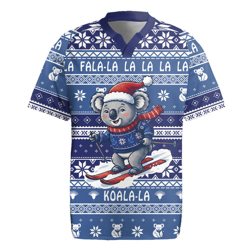 Australia Christmas In July Rugby Jersey Koala Santa Skiing Blue Color