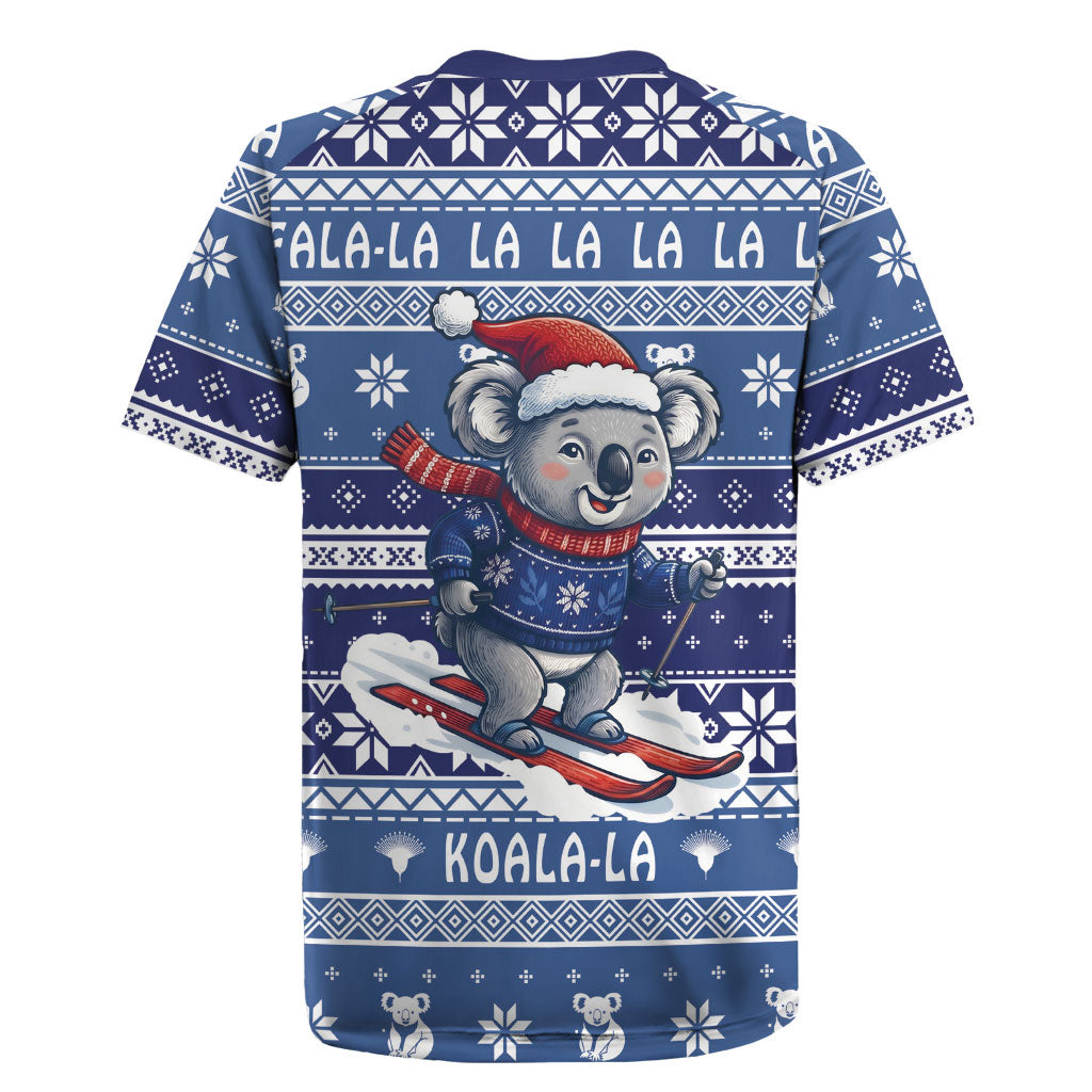 Australia Christmas In July Rugby Jersey Koala Santa Skiing Blue Color