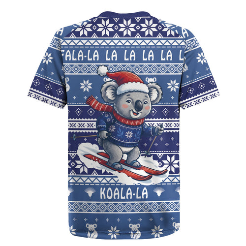Australia Christmas In July Rugby Jersey Koala Santa Skiing Blue Color