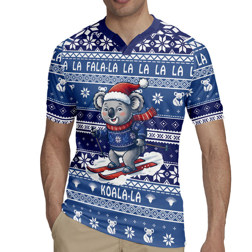 Australia Christmas In July Rugby Jersey Koala Santa Skiing Blue Color