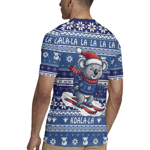 Australia Christmas In July Rugby Jersey Koala Santa Skiing Blue Color