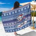 Australia Christmas In July Sarong Koala Santa Skiing Blue Color