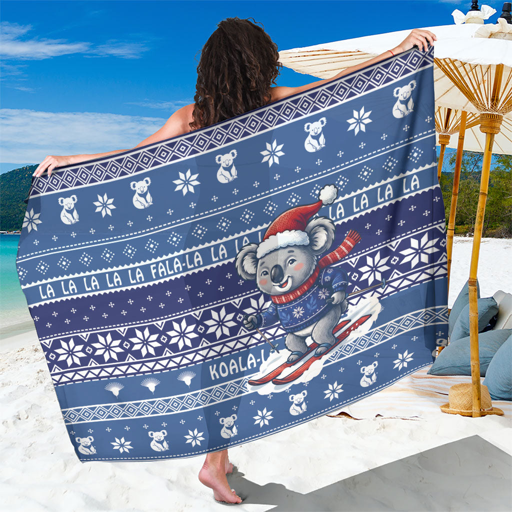 Australia Christmas In July Sarong Koala Santa Skiing Blue Color