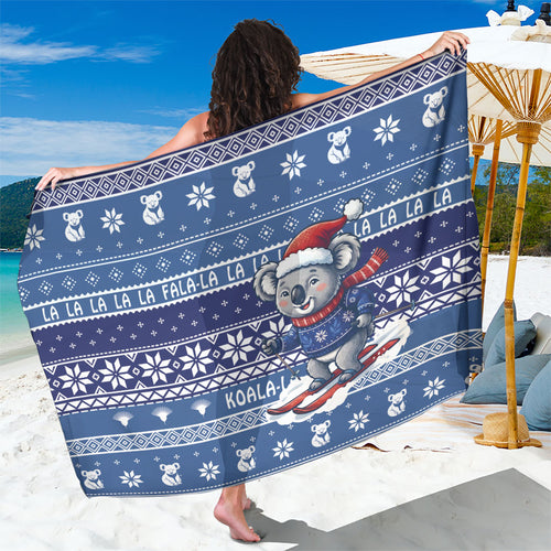 Australia Christmas In July Sarong Koala Santa Skiing Blue Color