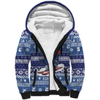 Australia Christmas In July Sherpa Hoodie Koala Santa Skiing Blue Color