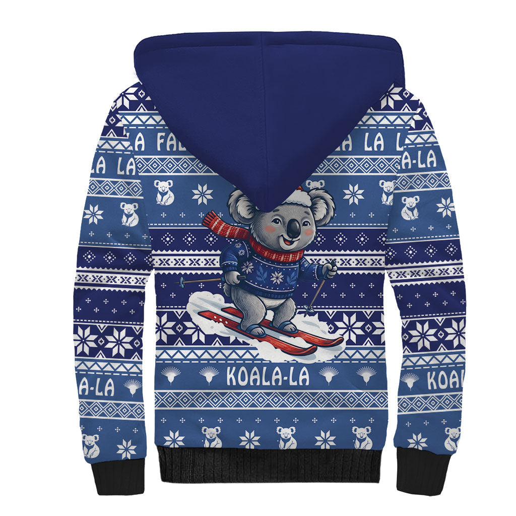 Australia Christmas In July Sherpa Hoodie Koala Santa Skiing Blue Color