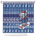 Australia Christmas In July Shower Curtain Koala Santa Skiing Blue Color