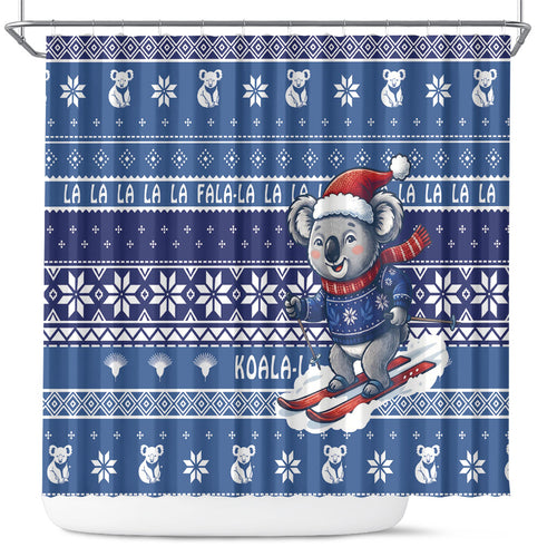 Australia Christmas In July Shower Curtain Koala Santa Skiing Blue Color
