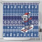 Australia Christmas In July Shower Curtain Koala Santa Skiing Blue Color