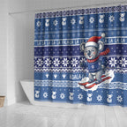 Australia Christmas In July Shower Curtain Koala Santa Skiing Blue Color