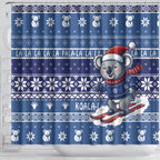 Australia Christmas In July Shower Curtain Koala Santa Skiing Blue Color