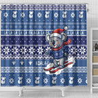 Australia Christmas In July Shower Curtain Koala Santa Skiing Blue Color