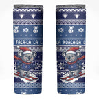 Australia Christmas In July Skinny Tumbler Koala Santa Skiing Blue Color