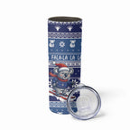 Australia Christmas In July Skinny Tumbler Koala Santa Skiing Blue Color