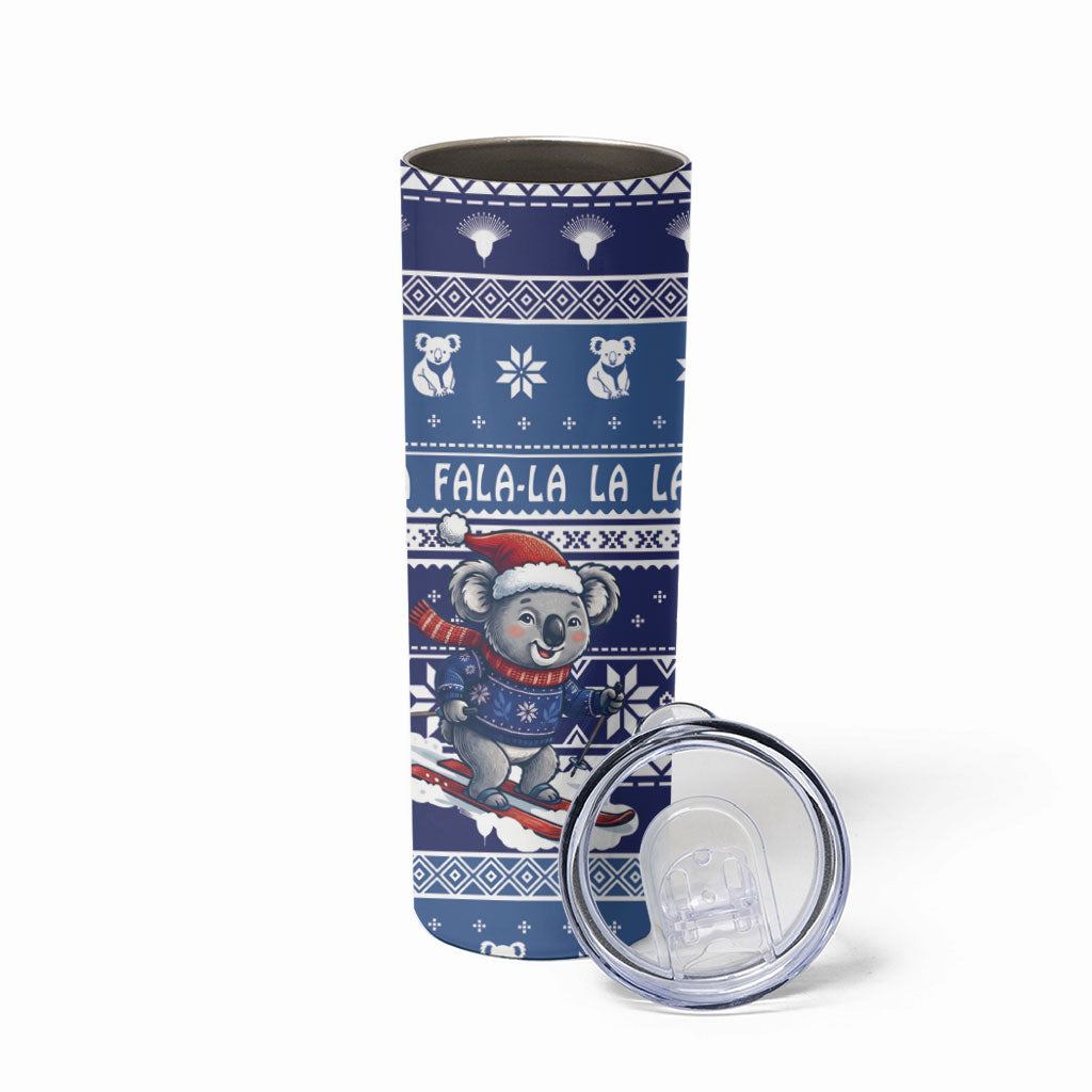 Australia Christmas In July Skinny Tumbler Koala Santa Skiing Blue Color