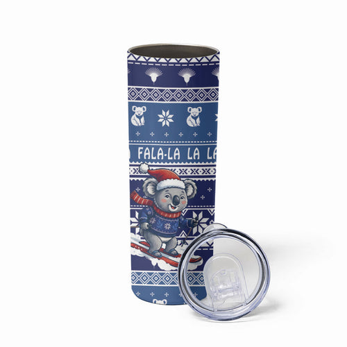 Australia Christmas In July Skinny Tumbler Koala Santa Skiing Blue Color