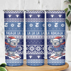 Australia Christmas In July Skinny Tumbler Koala Santa Skiing Blue Color