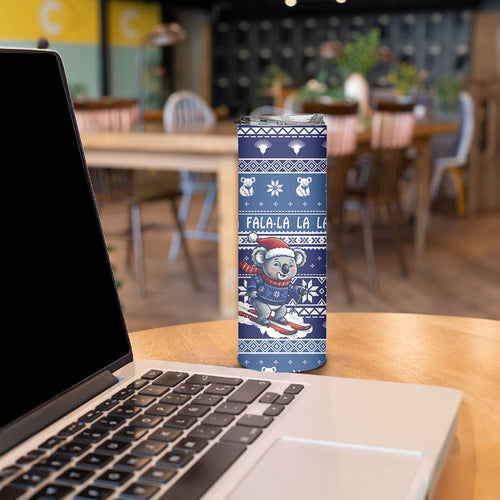 Australia Christmas In July Skinny Tumbler Koala Santa Skiing Blue Color