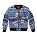 Australia Christmas In July Sleeve Zip Bomber Jacket Koala Santa Skiing Blue Color