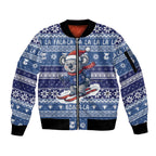 Australia Christmas In July Sleeve Zip Bomber Jacket Koala Santa Skiing Blue Color